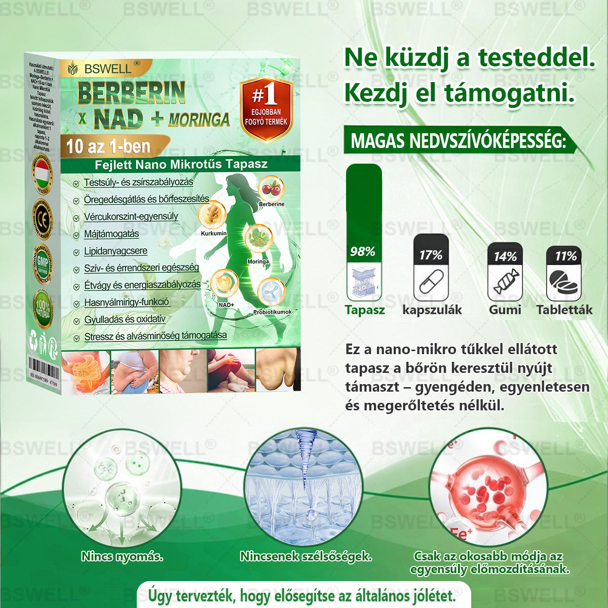 ☘️BSWELL® Nano mikrotűs karcsúsító tapasz (Napi egyszer, látható változás 28 nap alatt) ✅ Támogatja a fogyást, szívet, cukorbetegséget, alvást, ízületeket és még sok más!